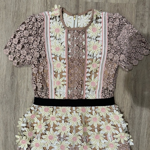 Self-Portrait 3D Floral Lace Peplum Dress - Picture 3 of 7